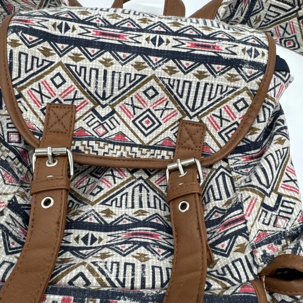BACKPACK Mudd Tribal Table and Tower Aztec Navy Pink Brown Faux Leather